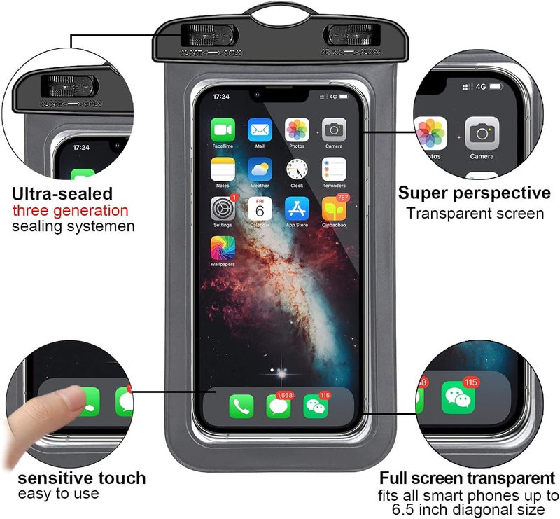 Famoby 5 Pack Universal Waterproof Phone Pouch, Large Phone Dry Bag Waterproof Case for Apple iPhone 16 15 14 13 12 11 Pro Max XS Max XR X 8 7 6 Plus SE, Samsung S25 Ultra,Note,Up to 7.5" - Image 3